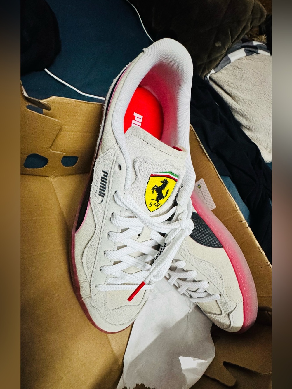 Puma x Ferrari White Sneakers with Red Accents